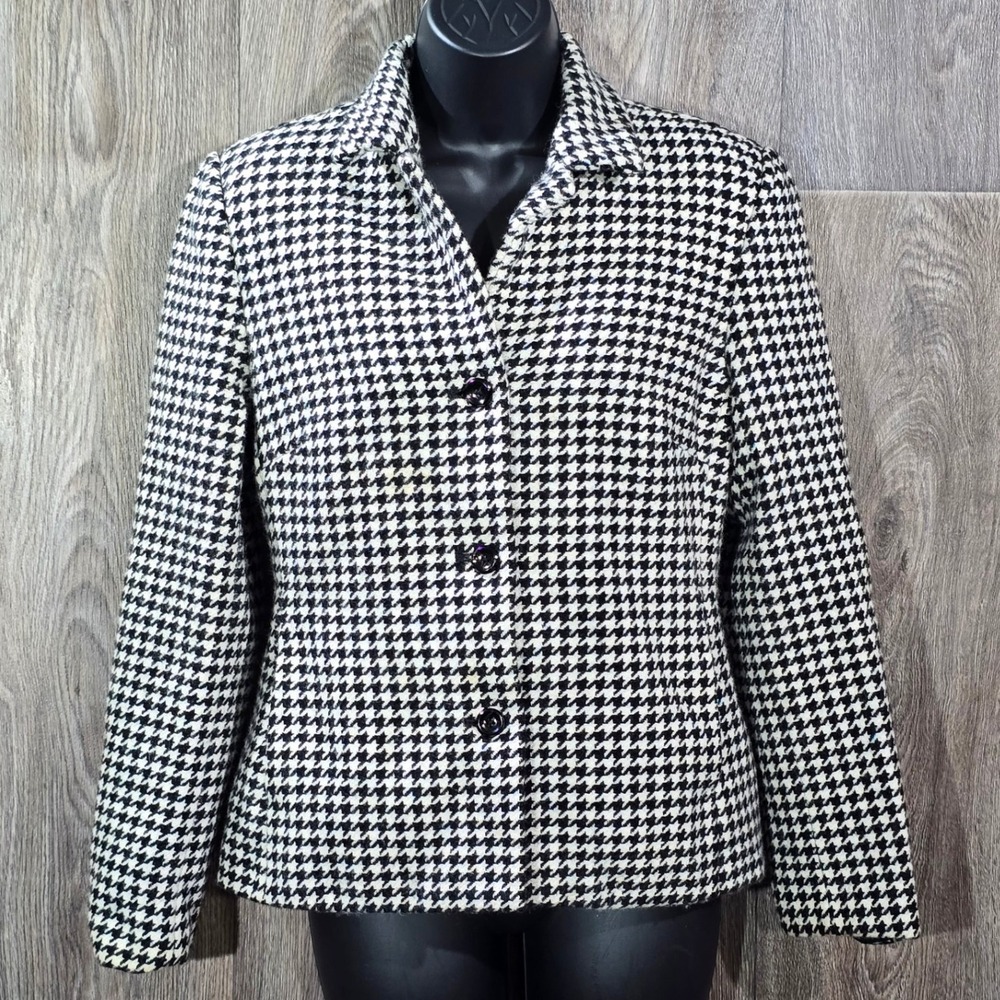 Rafaella Black and White‎ Blazer 8 Houndstooth Wool Blend Academia Y2K Office